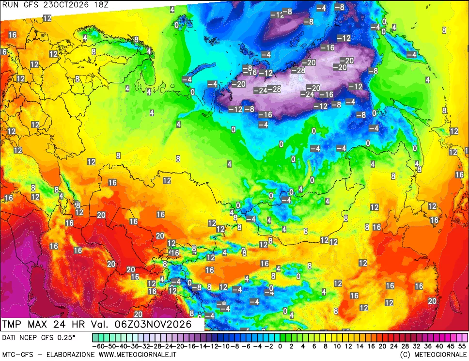 mappa Temperatura massima 24 ore