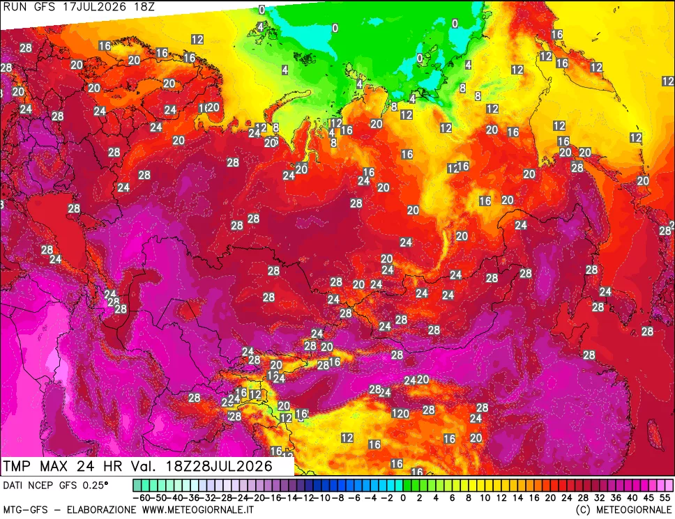 mappa Temperatura massima 24 ore