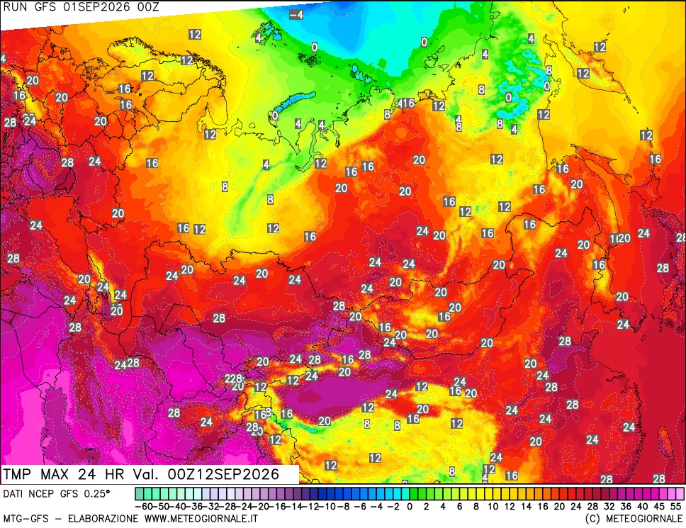 mappa Temperatura massima 24 ore