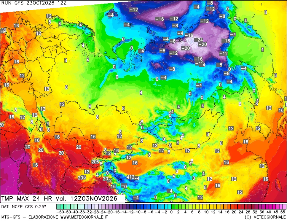 mappa Temperatura massima 24 ore