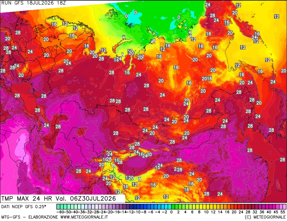 mappa Temperatura massima 24 ore