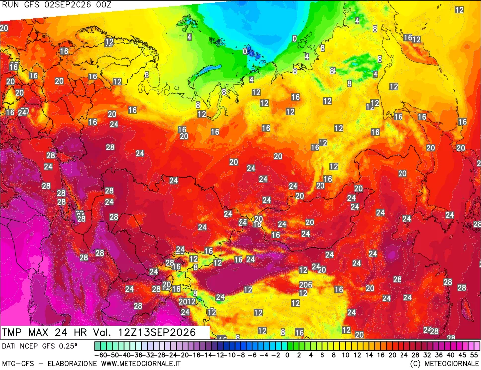 mappa Temperatura massima 24 ore