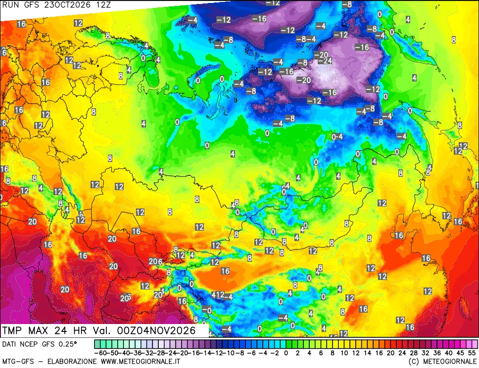 mappa Temperatura massima 24 ore
