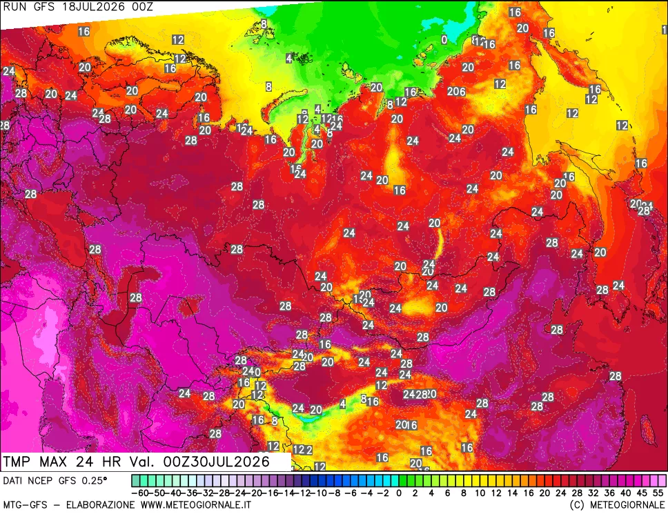 mappa Temperatura massima 24 ore