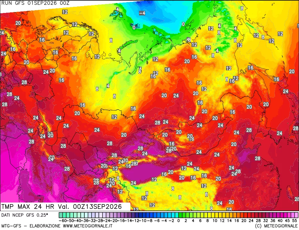 mappa Temperatura massima 24 ore