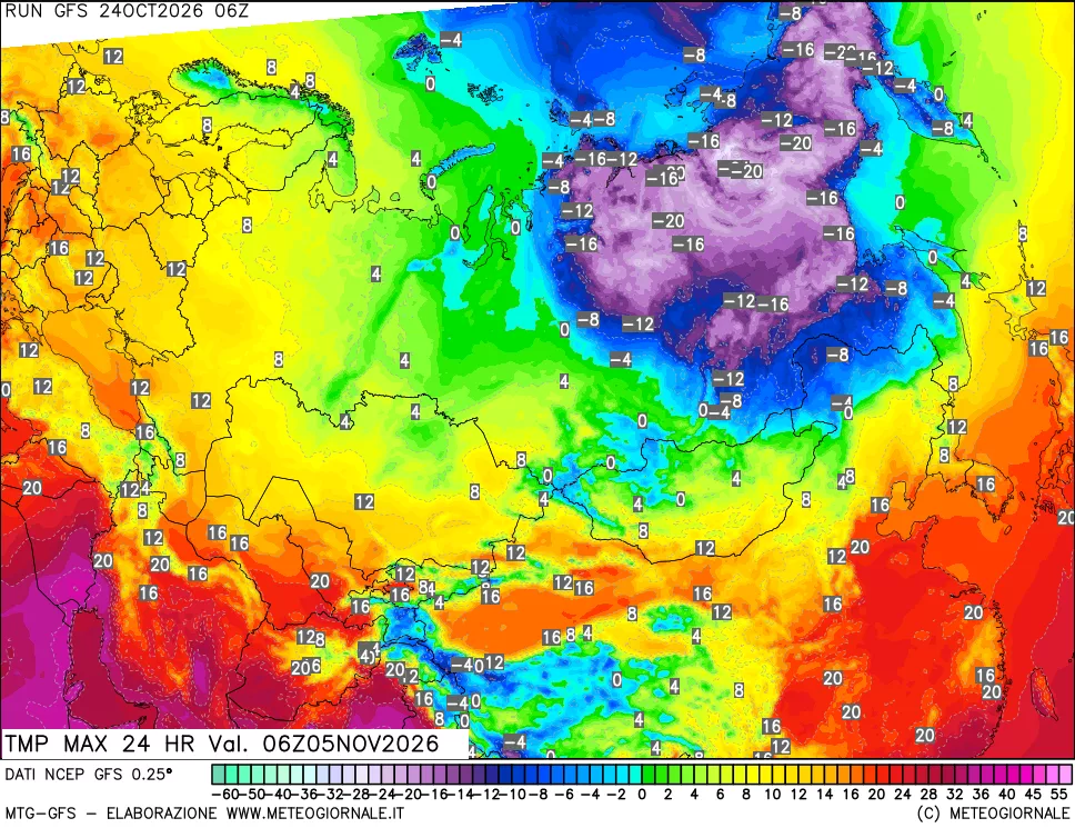 mappa Temperatura massima 24 ore