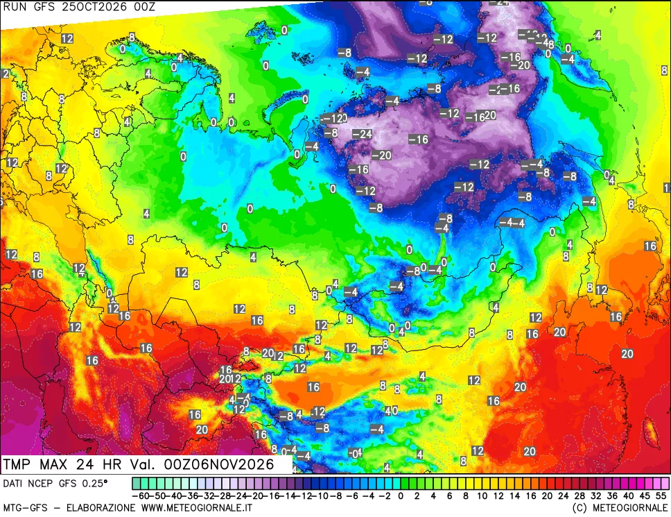 mappa Temperatura massima 24 ore