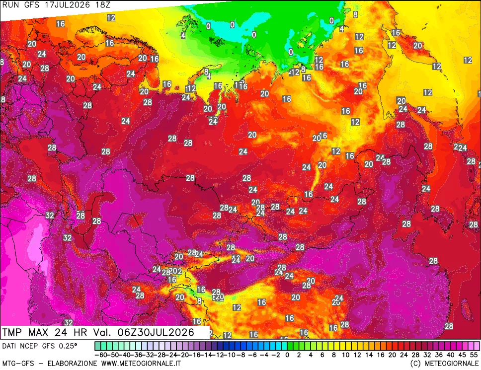 mappa Temperatura massima 24 ore