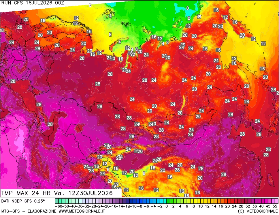 mappa Temperatura massima 24 ore