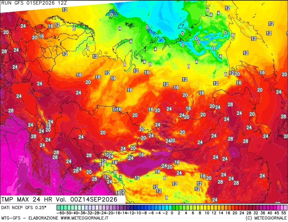 mappa Temperatura massima 24 ore