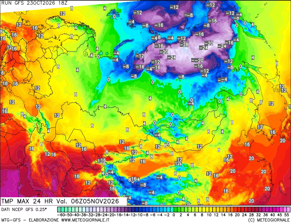 mappa Temperatura massima 24 ore