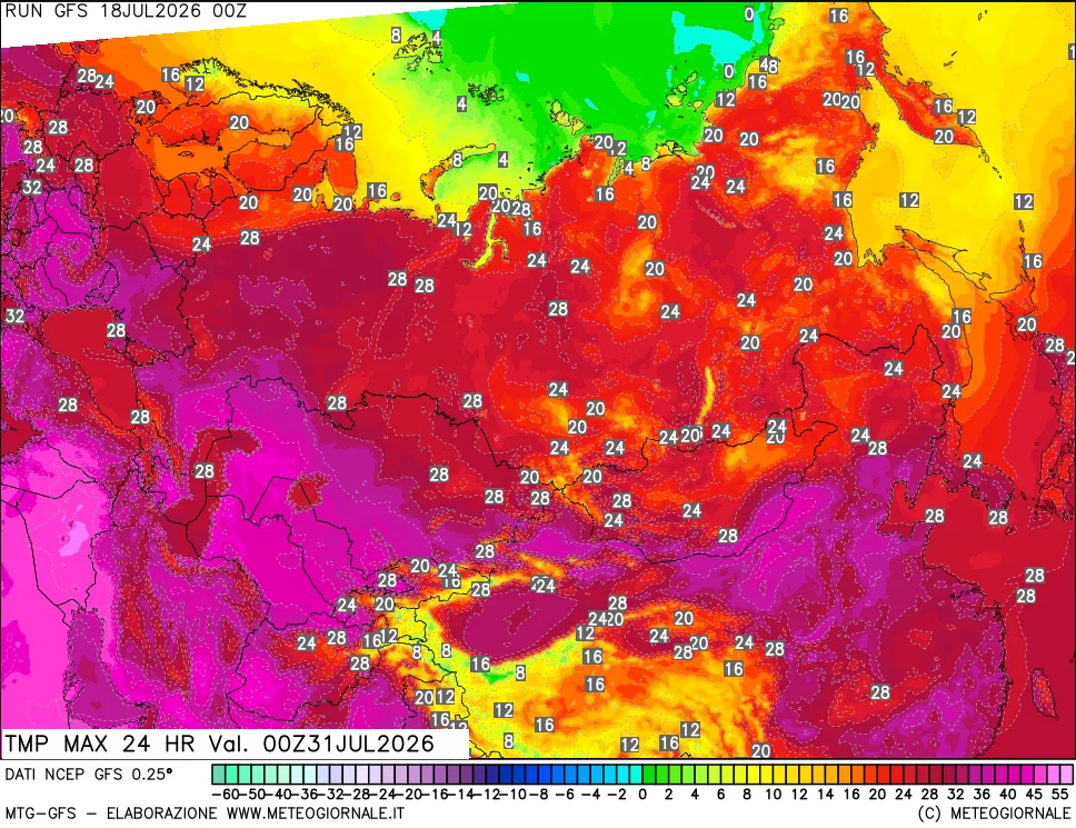 mappa Temperatura massima 24 ore