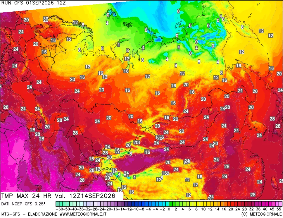 mappa Temperatura massima 24 ore