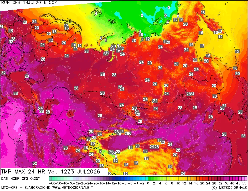 mappa Temperatura massima 24 ore