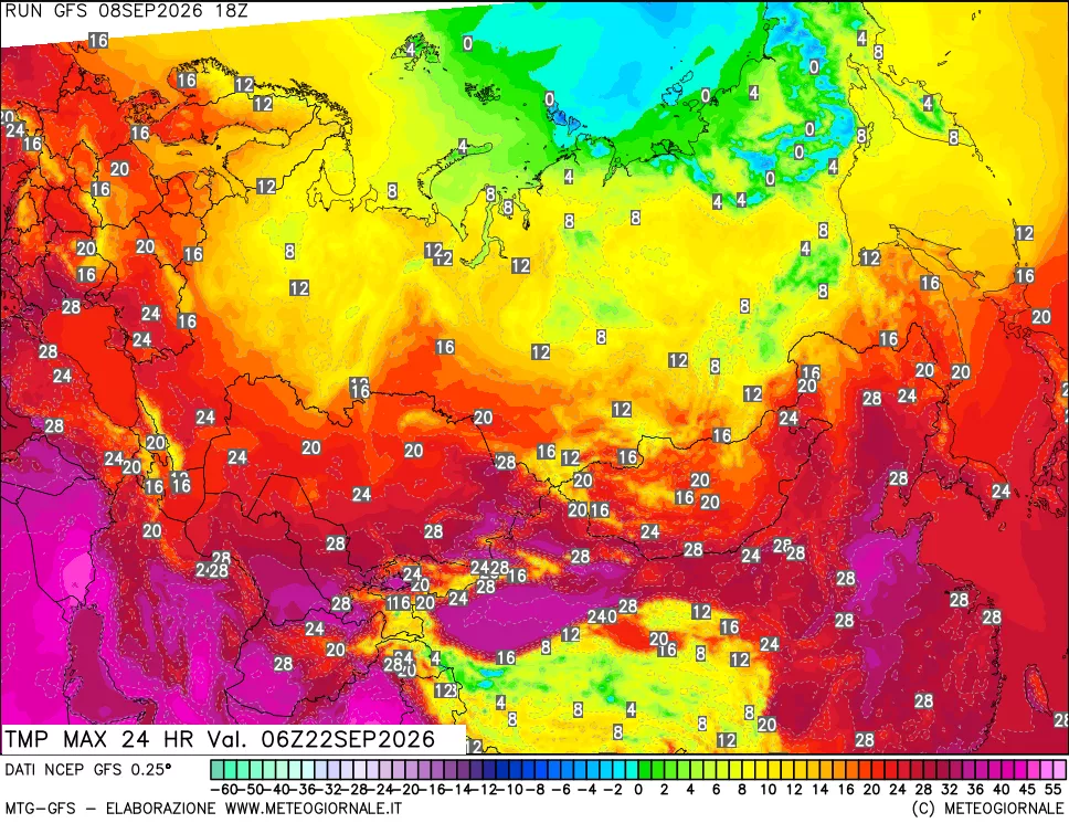 mappa Temperatura massima 24 ore