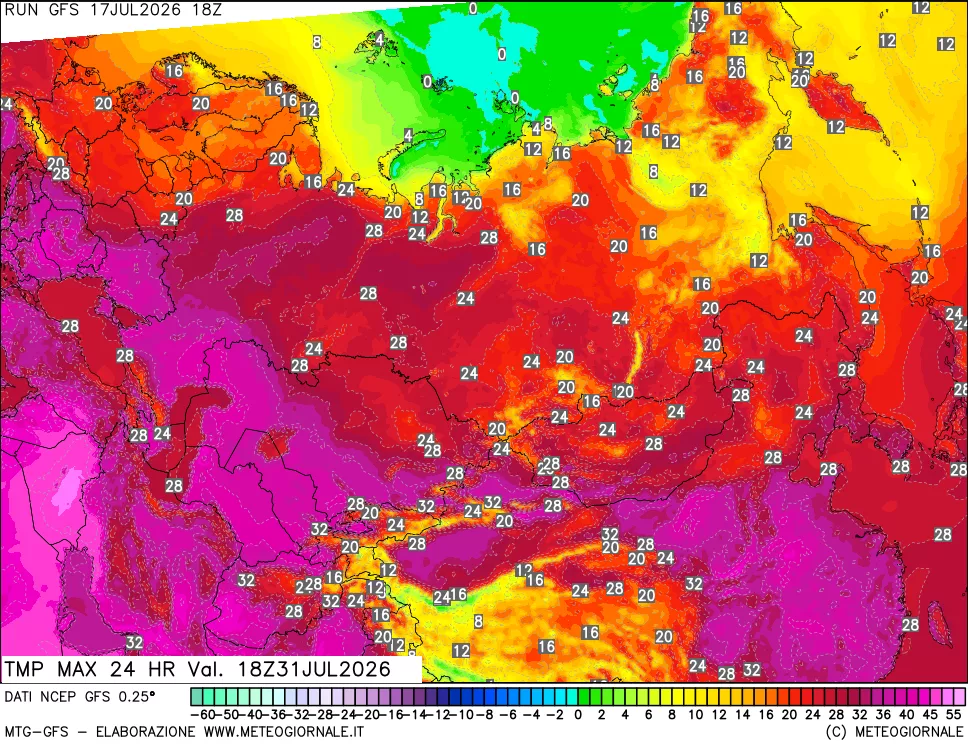 mappa Temperatura massima 24 ore