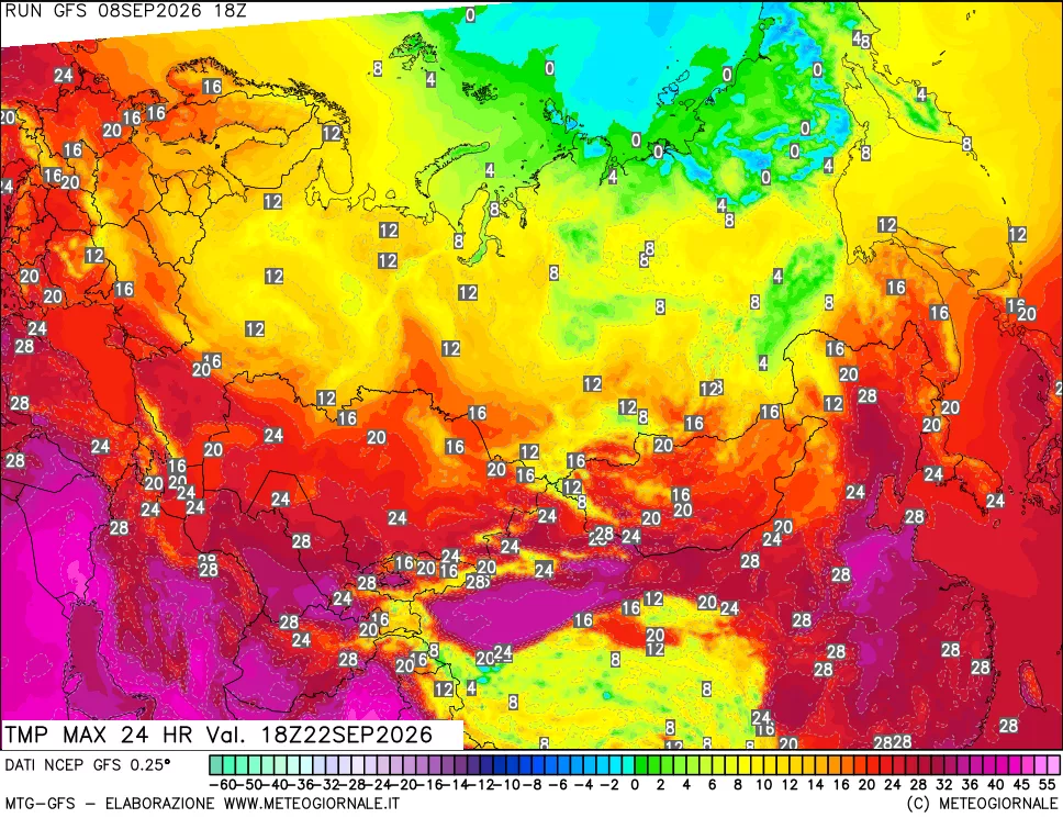 mappa Temperatura massima 24 ore