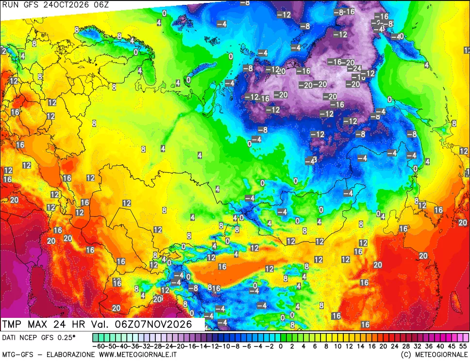 mappa Temperatura massima 24 ore
