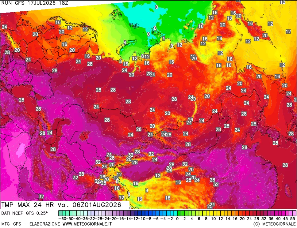 mappa Temperatura massima 24 ore