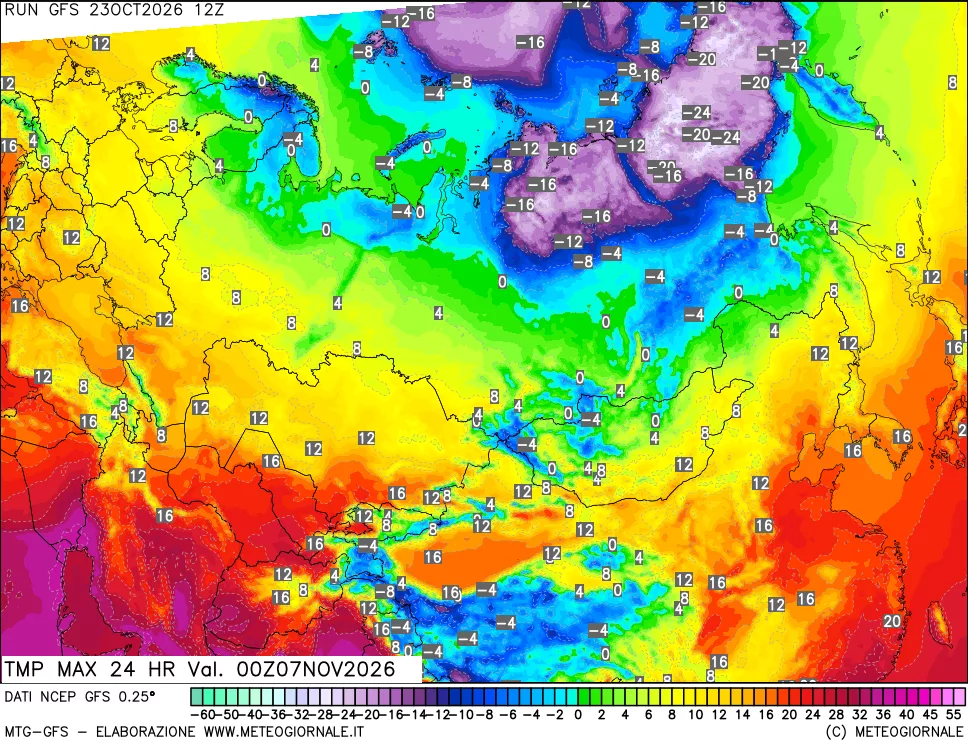 mappa Temperatura massima 24 ore