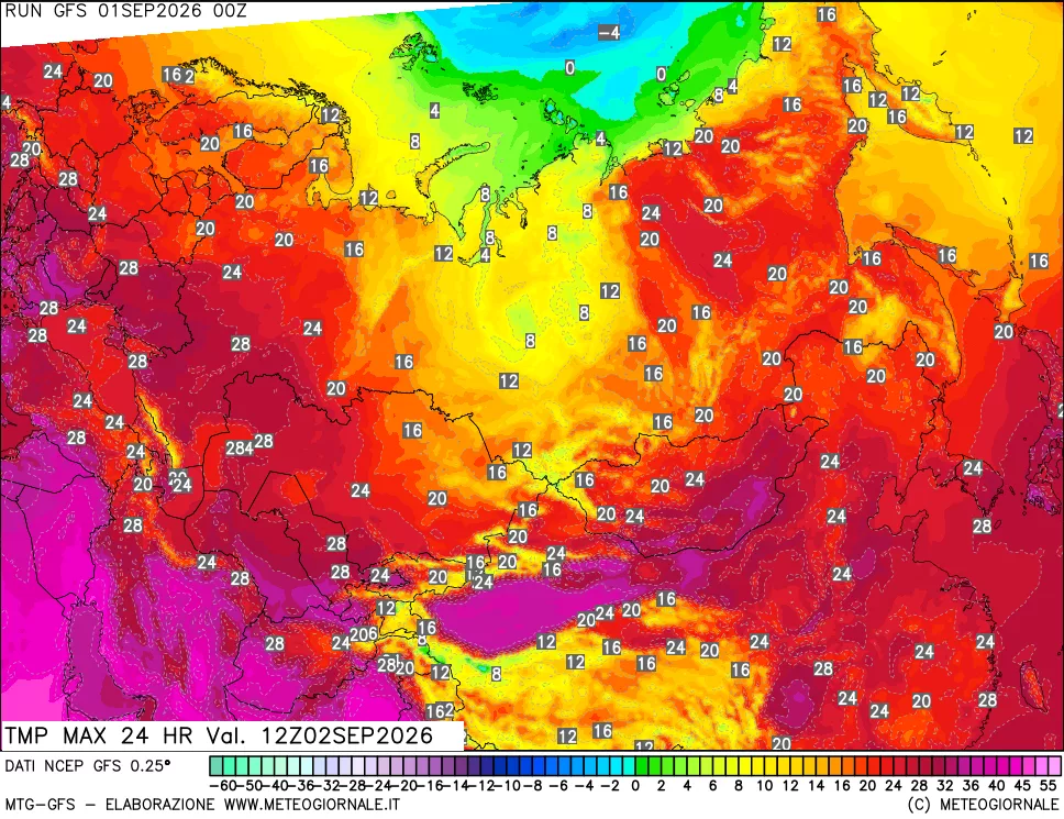 mappa Temperatura massima 24 ore