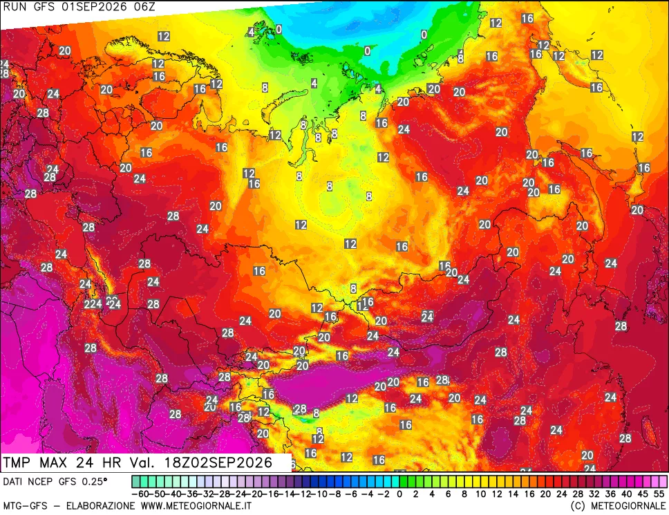 mappa Temperatura massima 24 ore