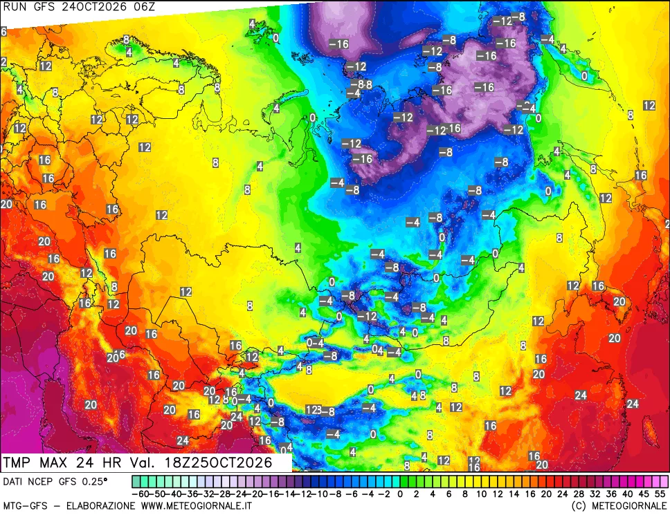 mappa Temperatura massima 24 ore