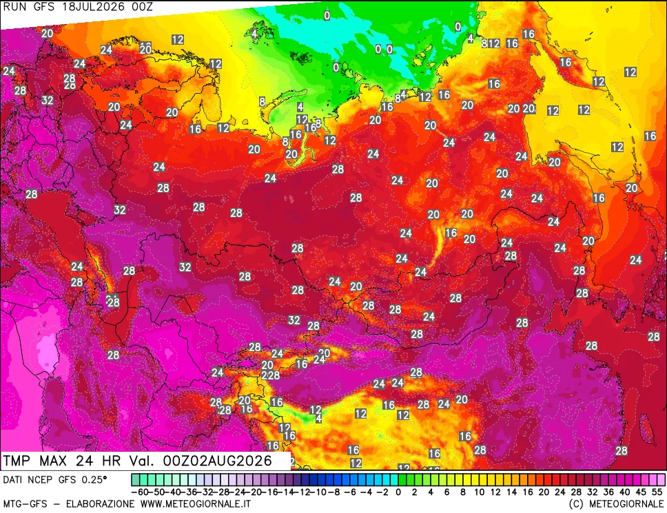 mappa Temperatura massima 24 ore