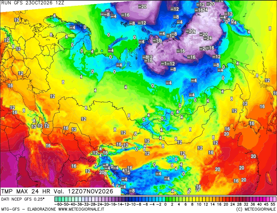 mappa Temperatura massima 24 ore