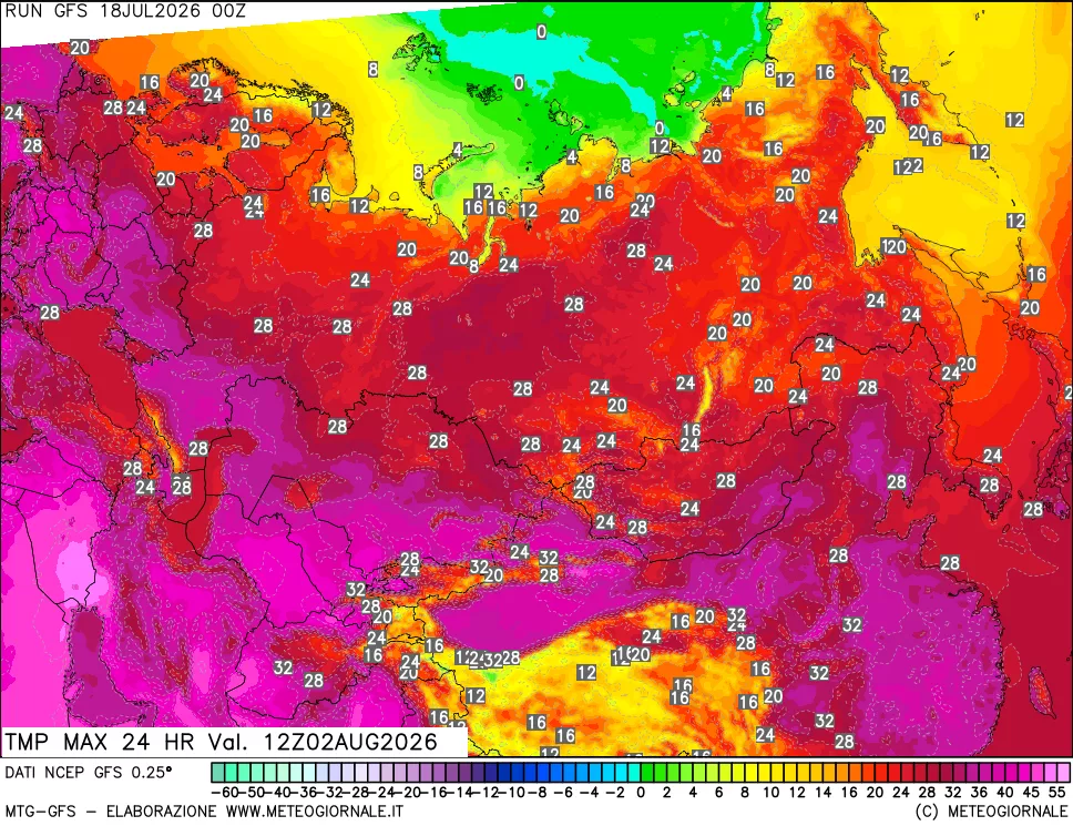 mappa Temperatura massima 24 ore