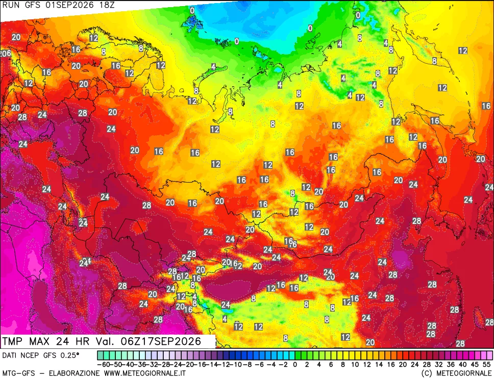 mappa Temperatura massima 24 ore