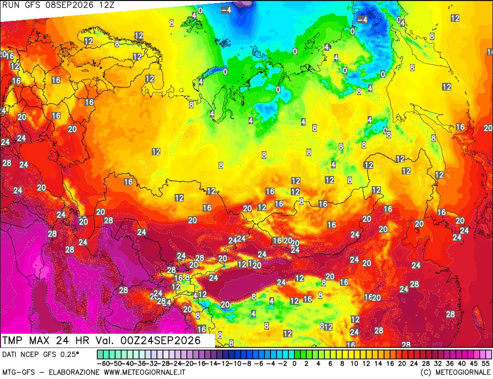 mappa Temperatura massima 24 ore
