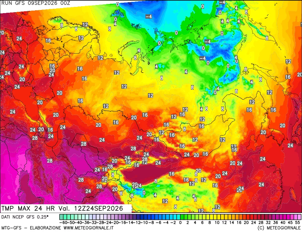 mappa Temperatura massima 24 ore