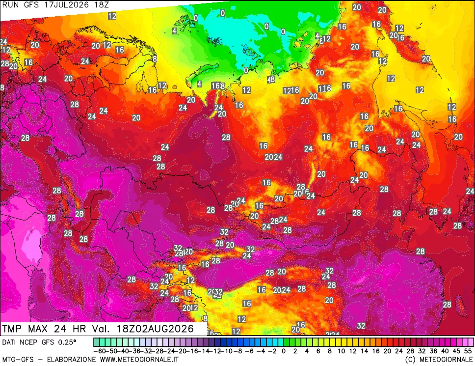 mappa Temperatura massima 24 ore