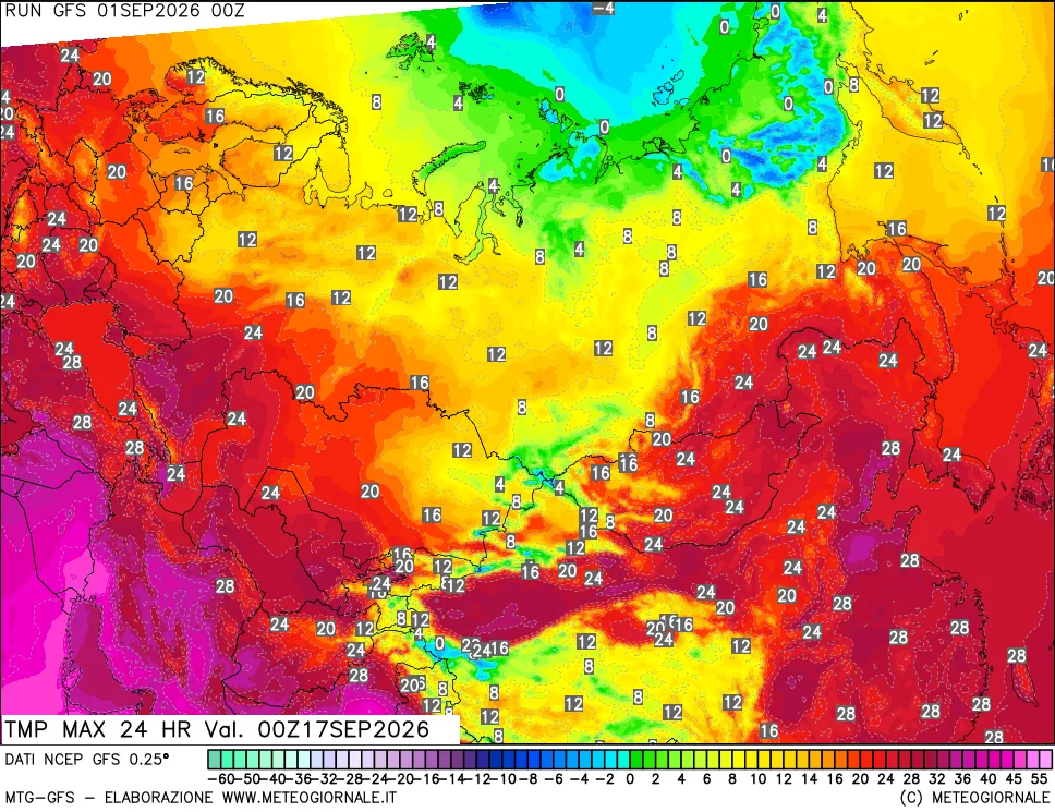 mappa Temperatura massima 24 ore