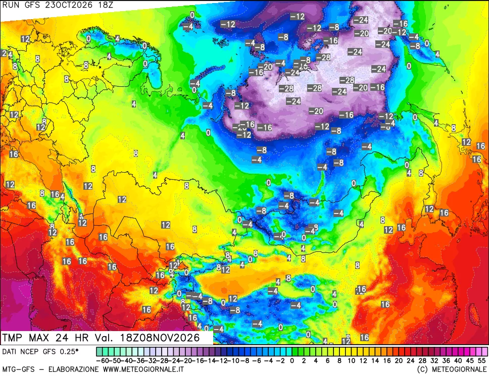 mappa Temperatura massima 24 ore