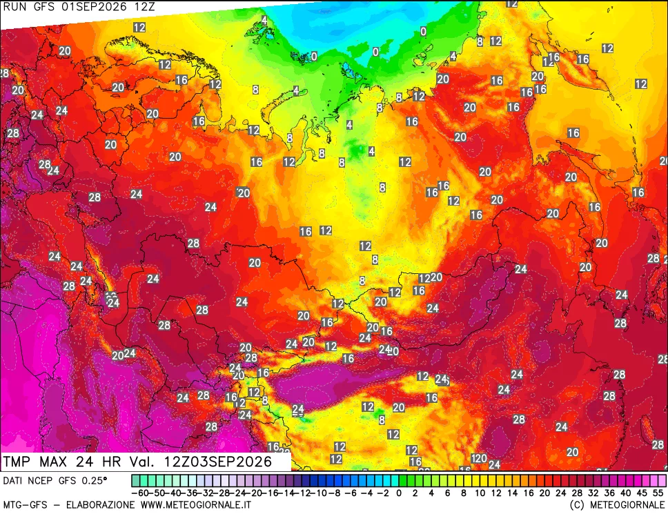 mappa Temperatura massima 24 ore
