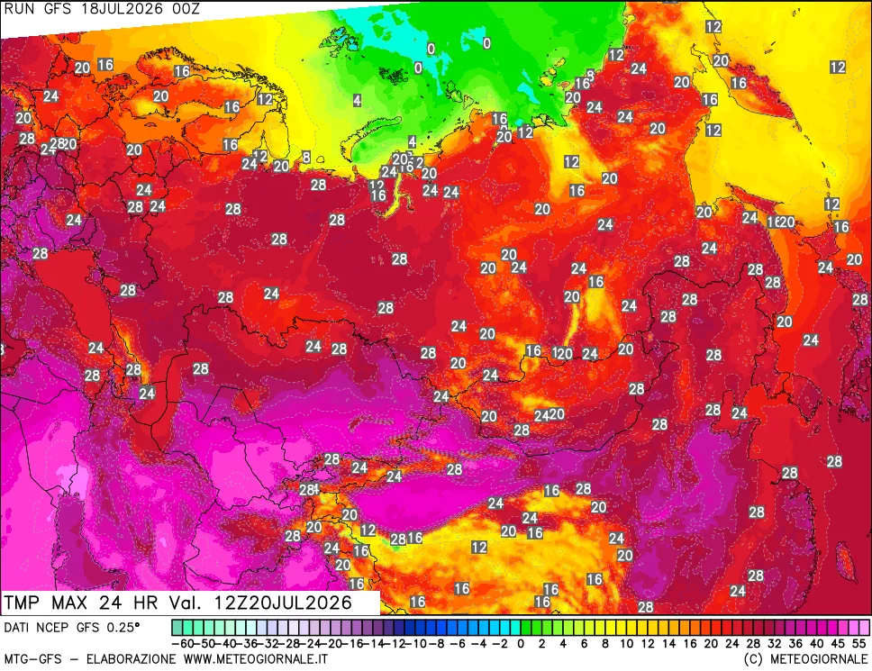 mappa Temperatura massima 24 ore