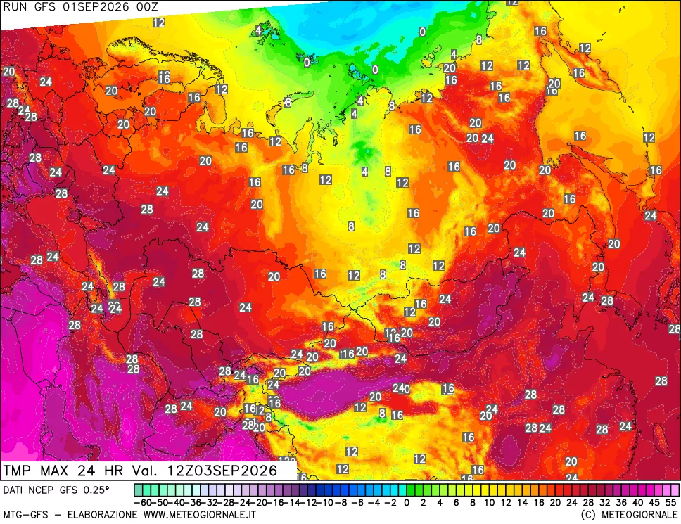mappa Temperatura massima 24 ore