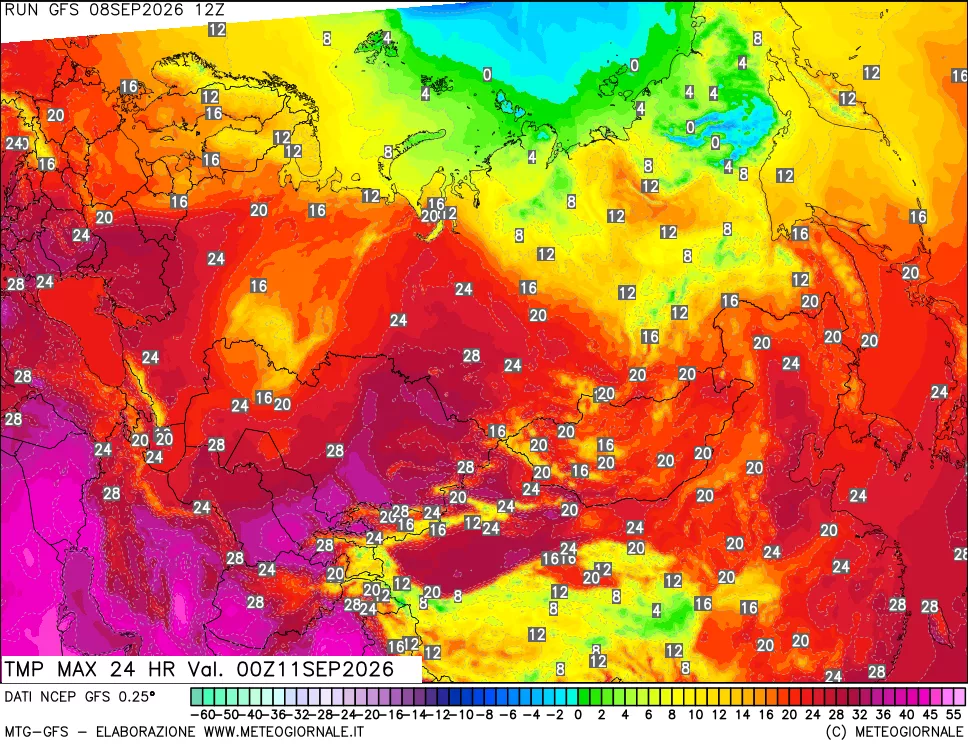 mappa Temperatura massima 24 ore