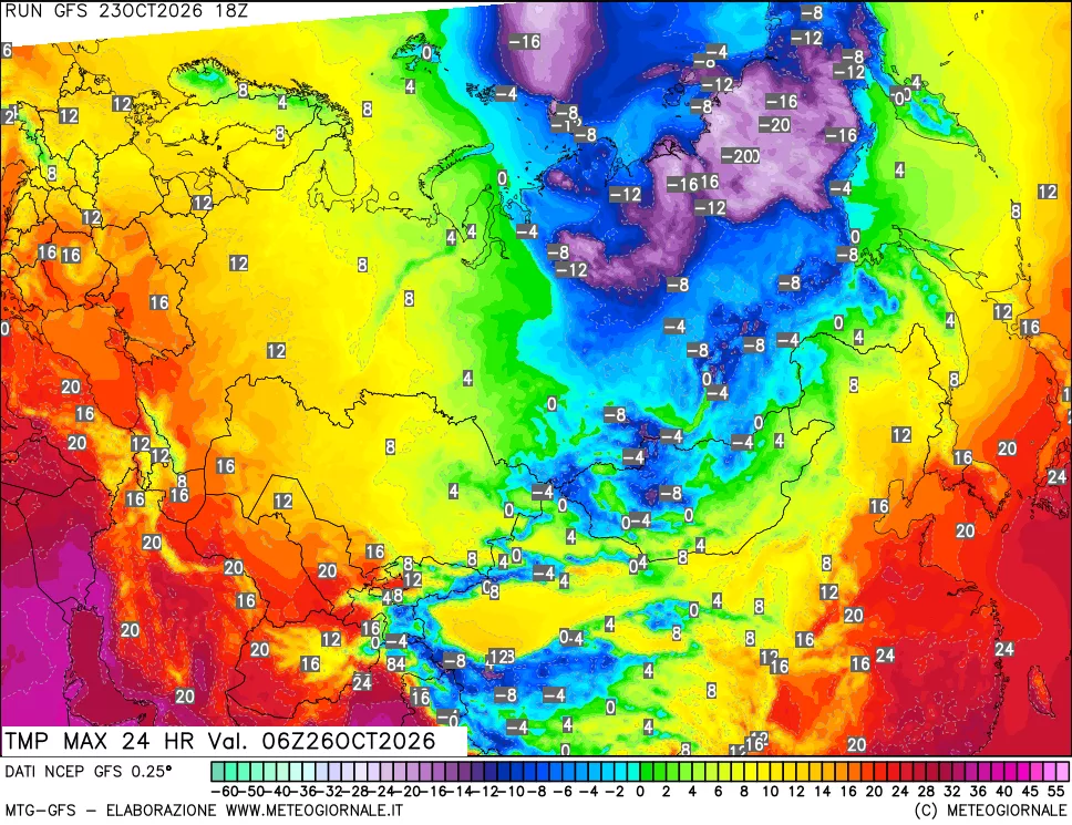 mappa Temperatura massima 24 ore