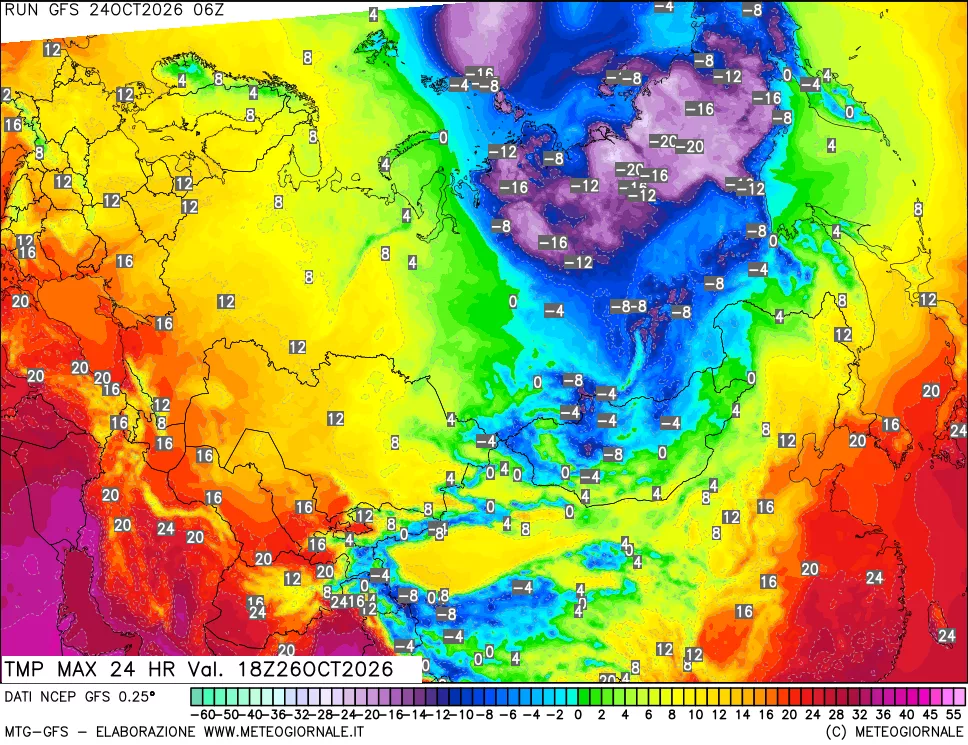 mappa Temperatura massima 24 ore