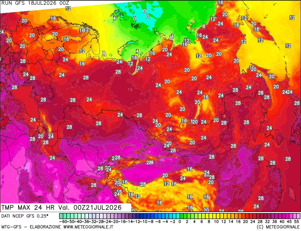 mappa Temperatura massima 24 ore