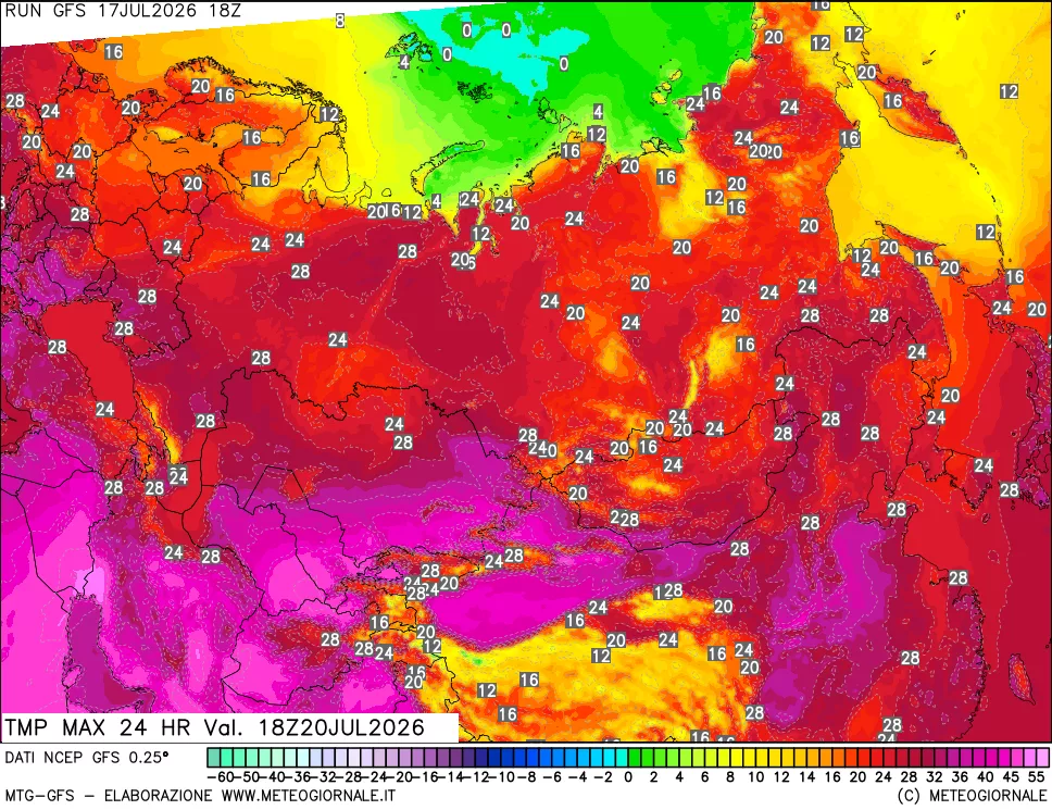 mappa Temperatura massima 24 ore