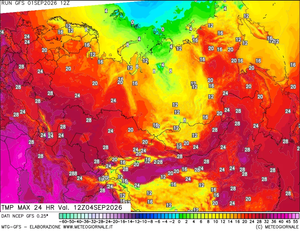 mappa Temperatura massima 24 ore
