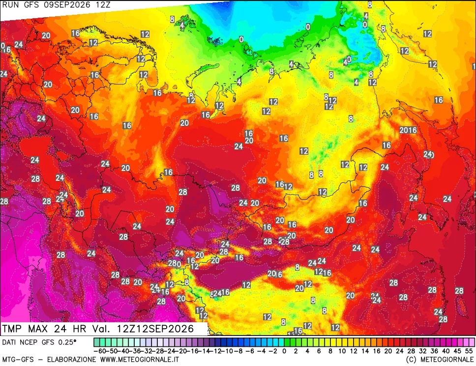 mappa Temperatura massima 24 ore