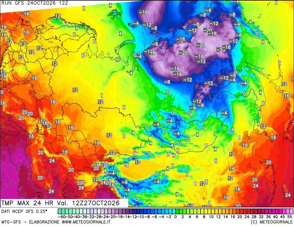 mappa Temperatura massima 24 ore