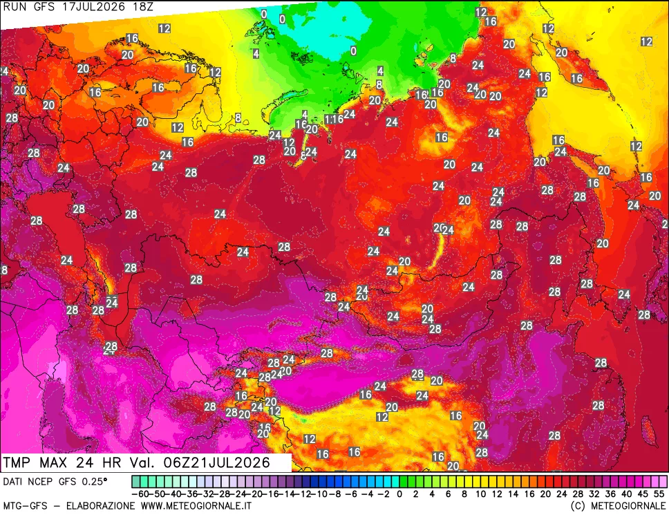 mappa Temperatura massima 24 ore