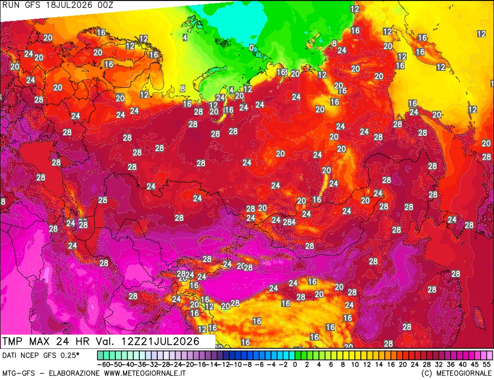 mappa Temperatura massima 24 ore