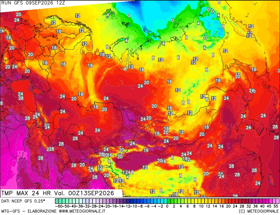 mappa Temperatura massima 24 ore